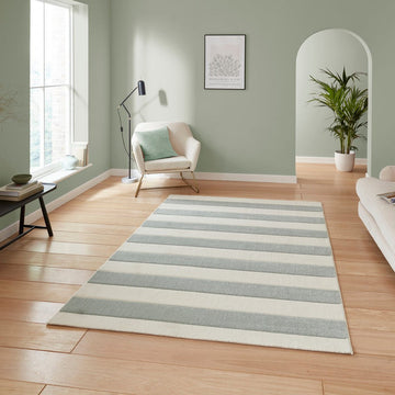 Catherine Lansfield Cove Stripe Modern Linear Durable Easy-Care Carved High Density Polyproplyene Light Sage Green/Cream Rug-Think Rugs-Rug Love - The Most Loved Rug Store